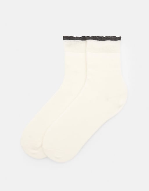 Pull&Bear Contrast cuff socks in white