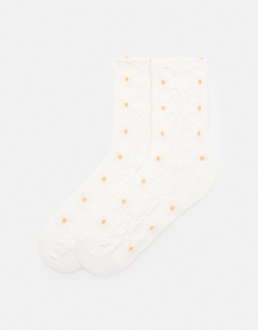 Pull&Bear Daisy Socks In White