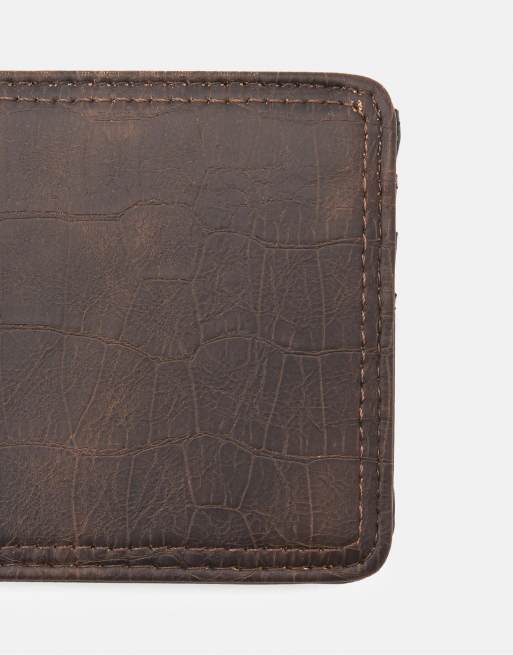 Pull&Bear Distressed Leather Effect Wallet In Brown