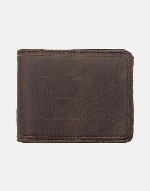 Pull&Bear Distressed Leather Effect Wallet In Brown