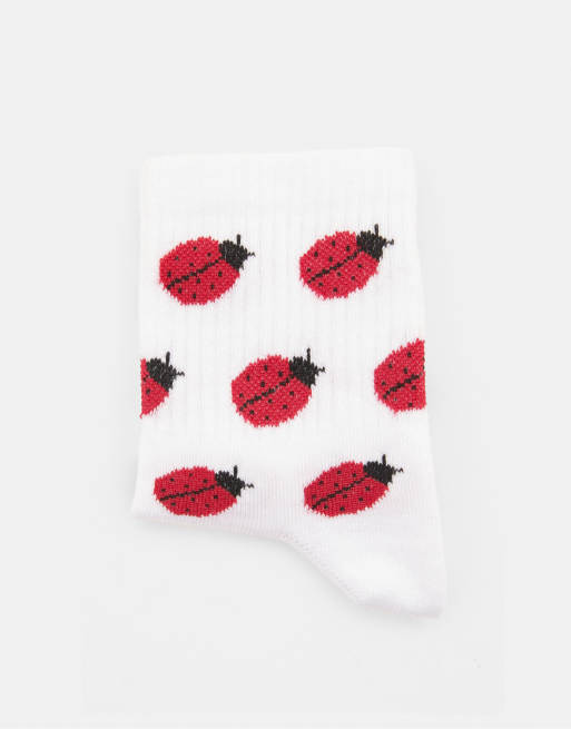 Pull&Bear Ladybird Print Socks In Red