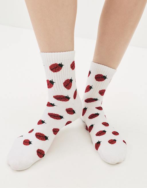 Pull&Bear Ladybird print socks in red