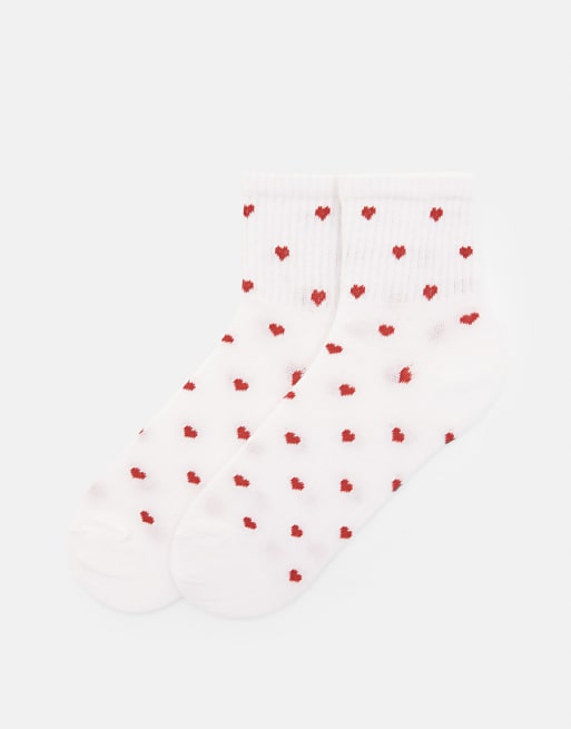 Pull&Bear lettuce edge heart socks in red
