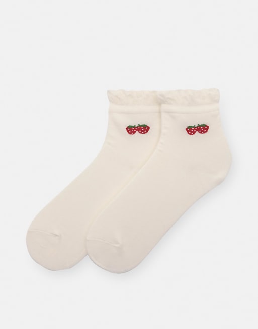 Pull&Bear Lettuce-edge strawberry socks in white