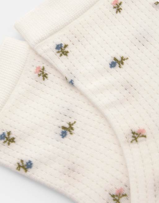 Pull&Bear Long Floral Socks In White