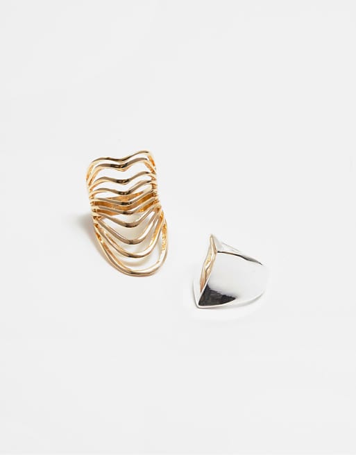Pull&Bear Pack of 2 metallic rings in gold