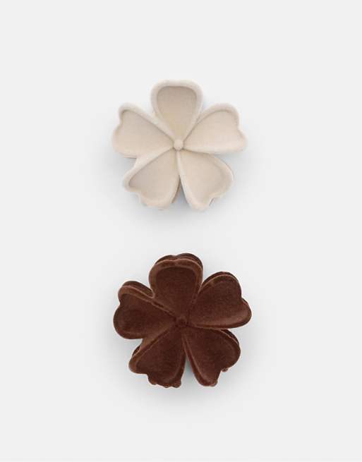 Pull&Bear Pack of 2 velvet flower hair clips in brown
