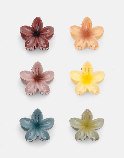 Pull&Bear Pack of 6 hibiscus flower hair clips in yellow