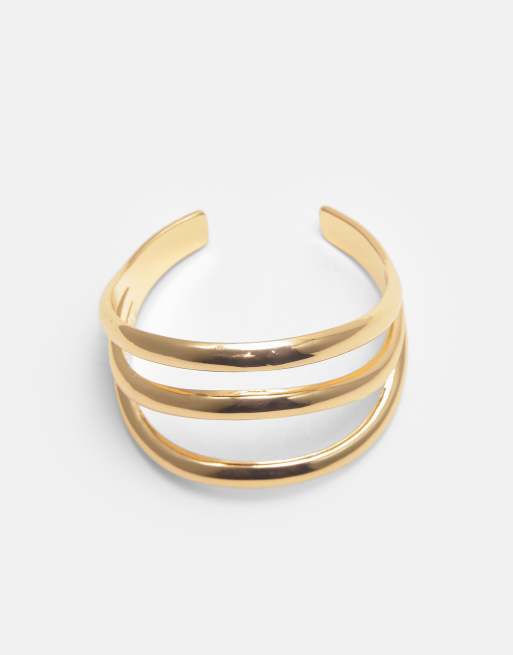 Pull&Bear Rigid Triple Cuff In Gold