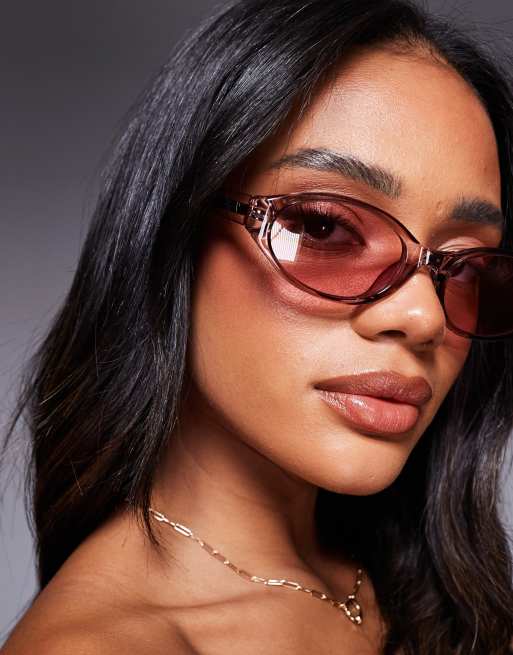 Quay Aura Points Slim Oval Sunglasses In Clear Pink