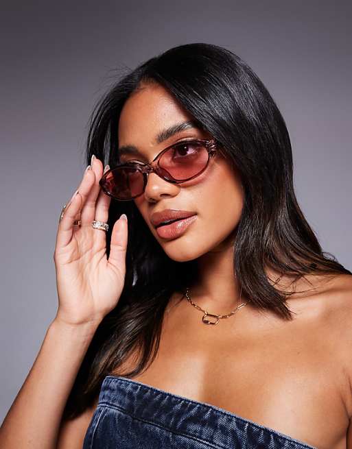 Quay aura points slim oval sunglasses in clear pink