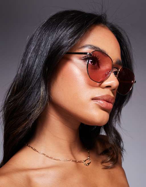 Quay Big Time Round Metal Sunglasses In Gold With Pink Lens