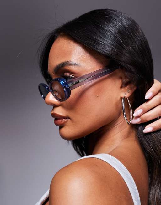 Quay Felt Cute Oval Sunglasses In Blue