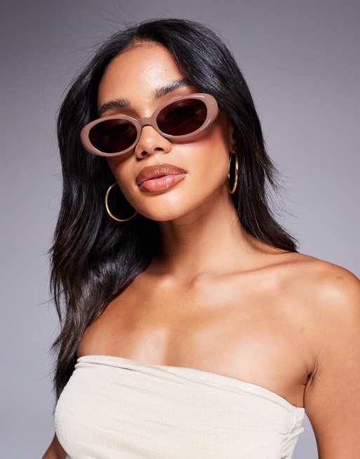 Quay Felt Cute Oval Sunglasses In Brown