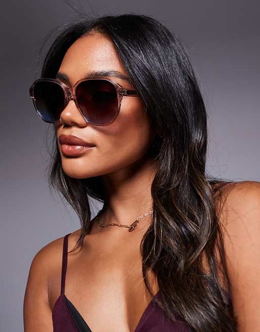 Quay guess again oversized round sunglasses in clear pink with gradient lens