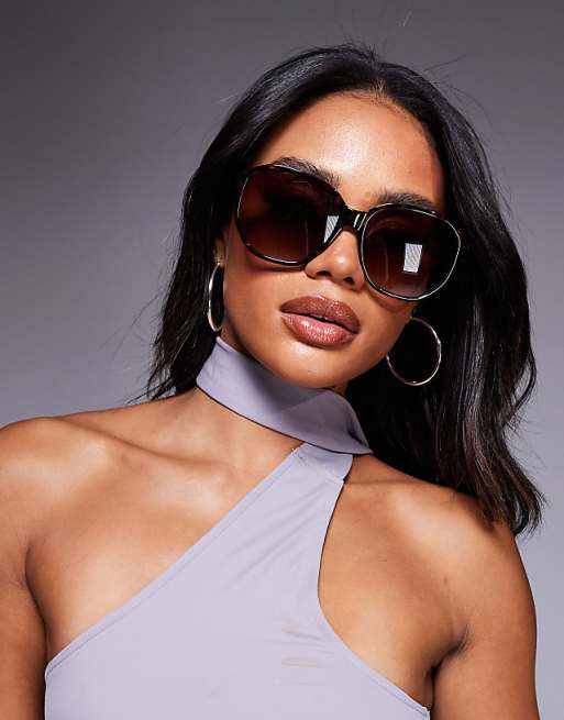 Quay guess again oversized round sunglasses in tortoiseshell
