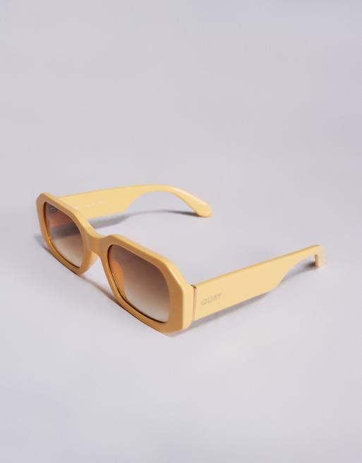 Quay Hyped Up Angular Rectangle Sunglasses In Yellow