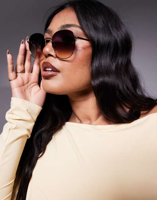 Quay Jezabell Round Metal Sunglasses In Purple And Orange Gradient Lens