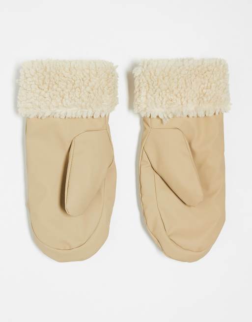 Rains Puffer Fleece Mittens In Sand