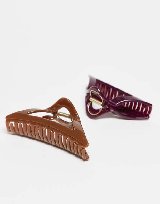 Reclaimed Vintage 2 Pack Hair Claw Clip In Brown And Burgundy