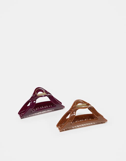Reclaimed Vintage 2 pack hair claw clip in brown and burgundy