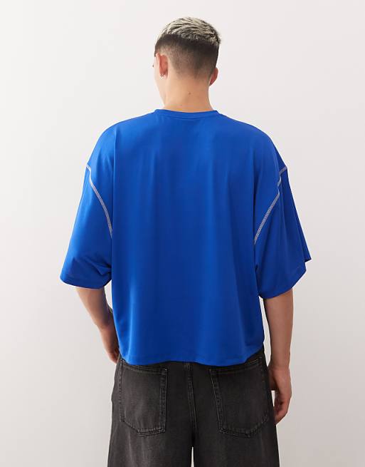 Reclaimed Vintage Airtex Boxy T-shirt With Branded Star Graphic In Cobalt Blue
