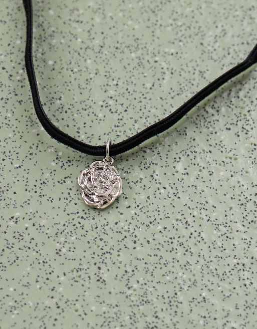 Reclaimed Vintage Black Velvet Choker Necklace With Pendant In Silver