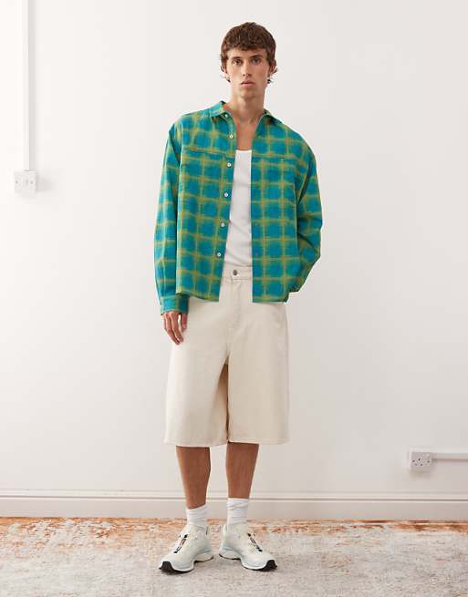 Reclaimed Vintage Boxy Crop Shirt In In Brushed Green And Blue Check