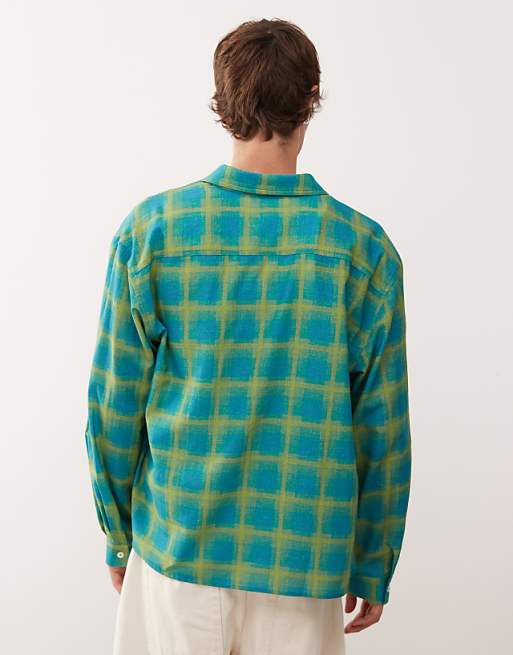 Reclaimed Vintage Boxy Crop Shirt In In Brushed Green And Blue Check