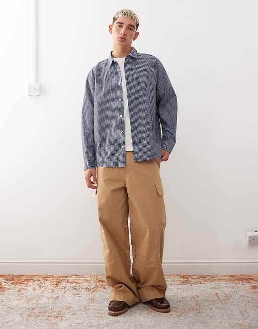Reclaimed Vintage Boxy Crop Shirt With Back Print In Blue And White Check