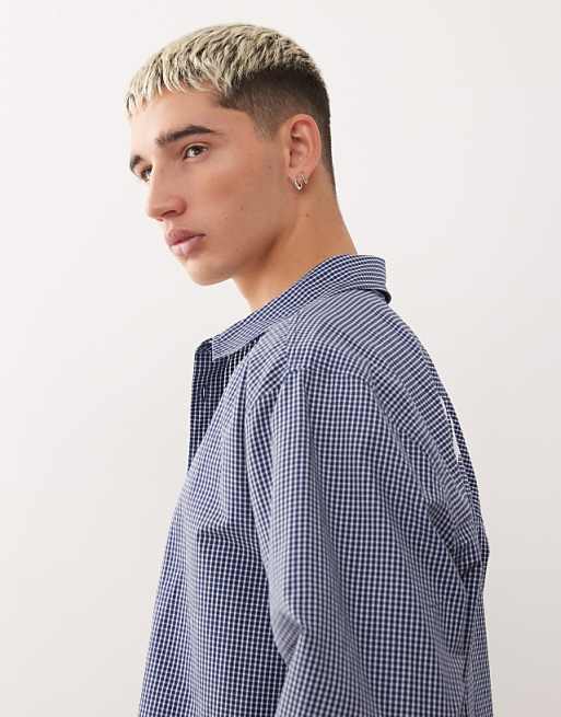 Reclaimed Vintage Boxy Crop Shirt With Back Print In Blue And White Check