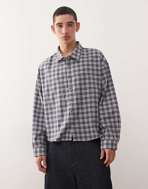 Reclaimed Vintage boxy cropped shirt in brushed grey check