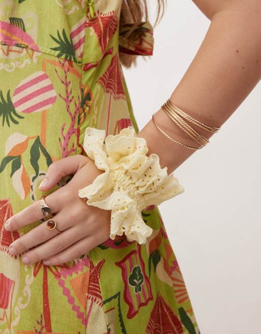 Reclaimed Vintage Broderie Scrunchie In Buttermilk Yellow