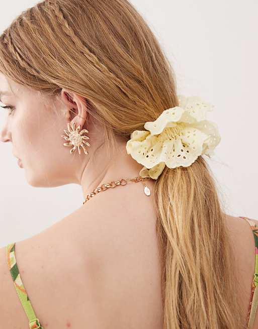 Reclaimed Vintage broderie scrunchie in buttermilk yellow