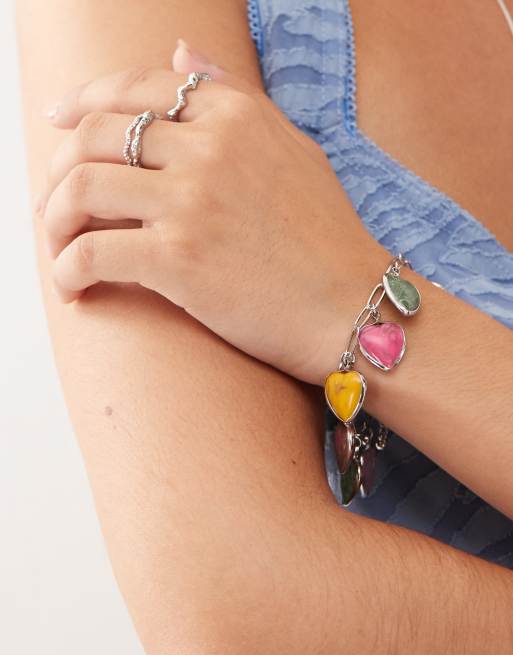Reclaimed Vintage Charm Bracelet With Multi Coloured Hearts