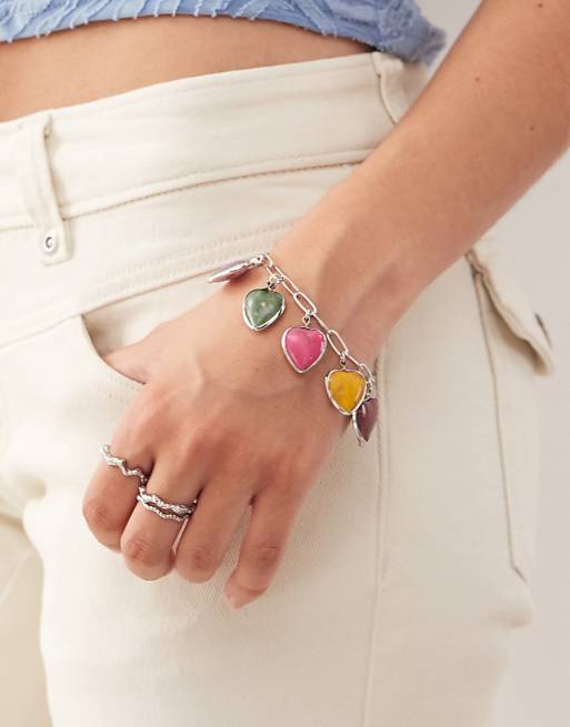 Reclaimed Vintage charm bracelet with multi coloured hearts
