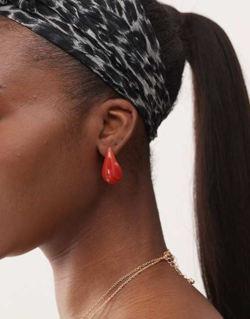 Reclaimed Vintage Chubby Hoop Earrings In Red