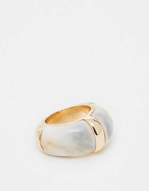 Reclaimed Vintage chubby ring with cream stone inlay in gold