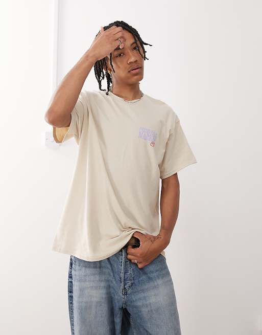 Reclaimed Vintage Cotton Oversized T-shirt With Fruit Market Back Print In Beige