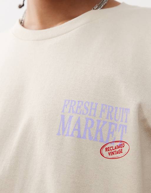 Reclaimed Vintage Cotton Oversized T-shirt With Fruit Market Back Print In Beige