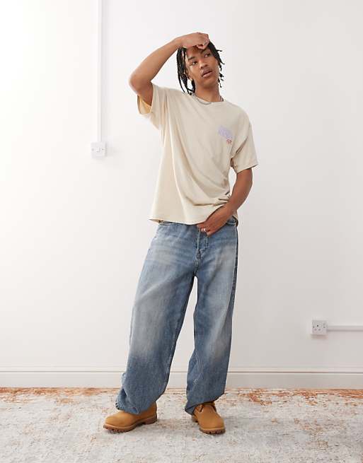 Reclaimed Vintage Cotton Oversized T-shirt With Fruit Market Back Print In Beige
