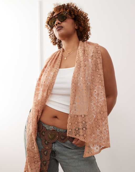 Reclaimed Vintage Crochet Wrap Scarf In Chocolate Brown