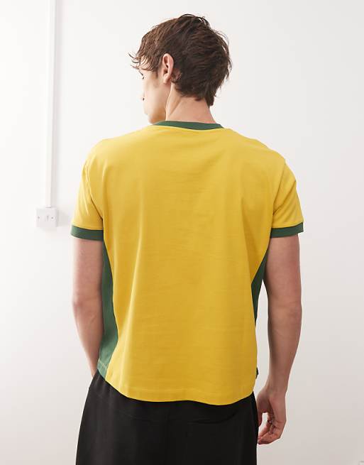 Reclaimed Vintage Cropped Boxy Ringer Tshirt With Beer Mat Graphic In Yellow And Green