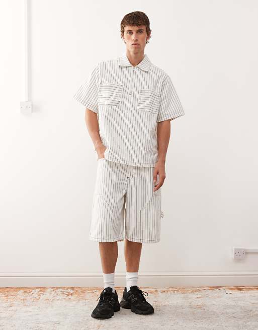 Reclaimed Vintage denim pinstripe co-ord in white and brown