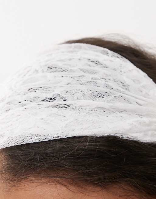 Reclaimed Vintage Elasticated Lace Headband In Ivory