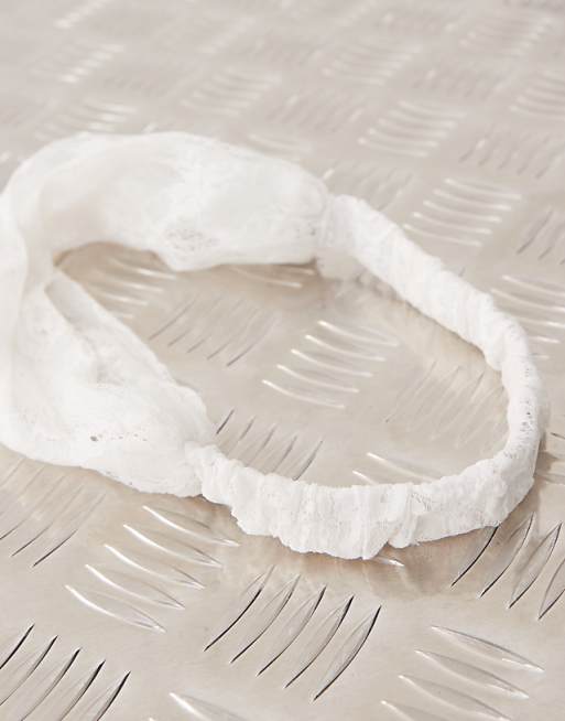 Reclaimed Vintage Elasticated Lace Headband In Ivory