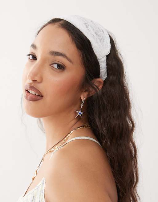 Reclaimed Vintage elasticated lace headband in ivory