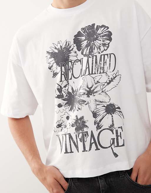 Reclaimed Vintage Floral Graphic Oversized T-shirt In Ecru