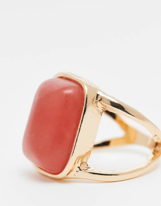 Reclaimed Vintage Gold Ring With Amber Faux Semi Precious Stone