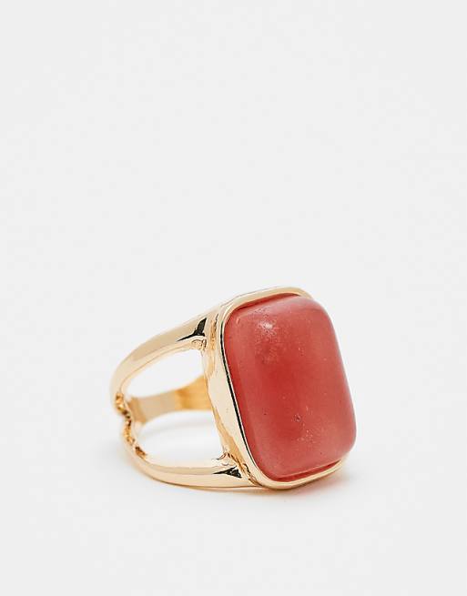 Reclaimed Vintage gold ring with amber faux semi precious stone